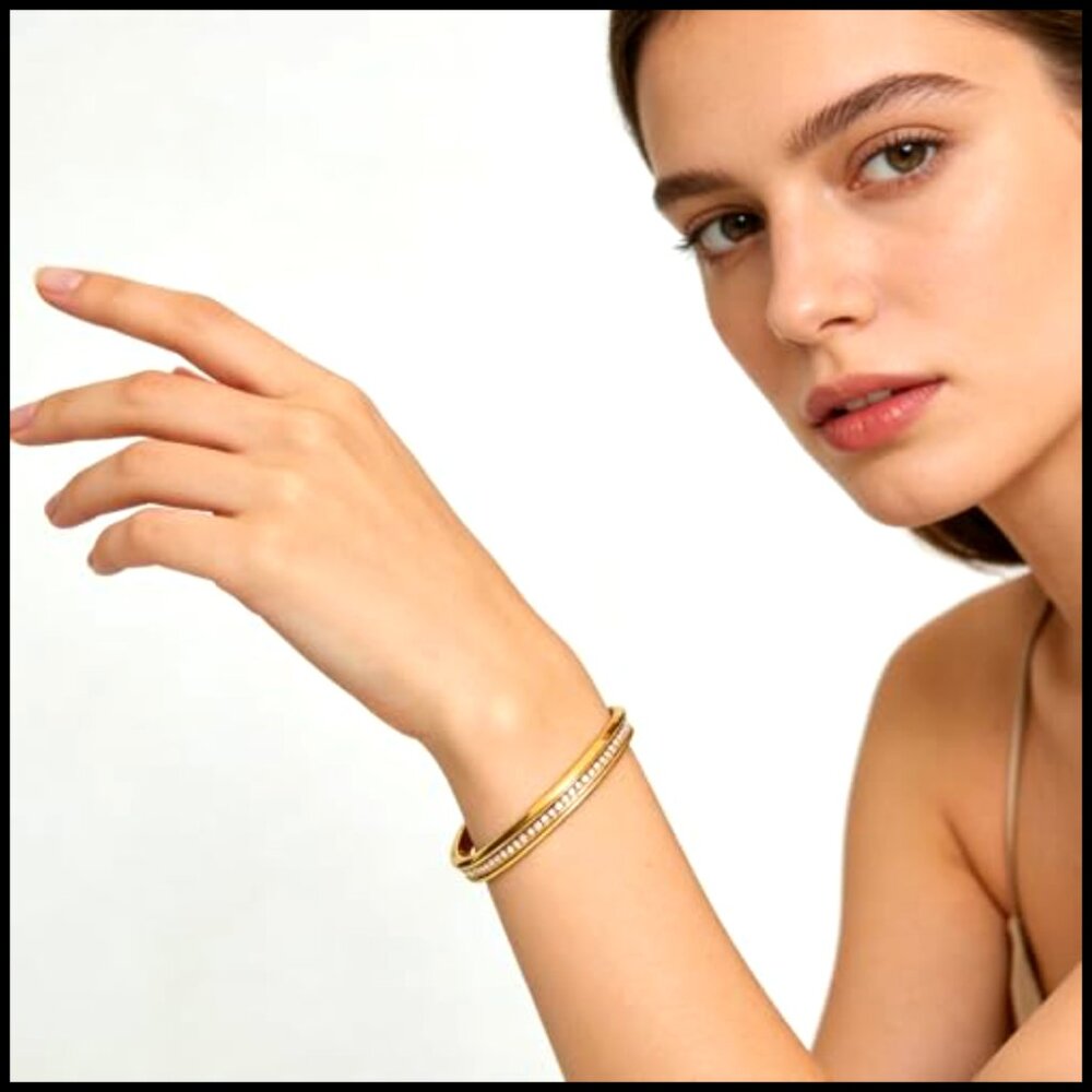 18k Gold Plated Stackable Bangle Set Minimalist E… - image 6